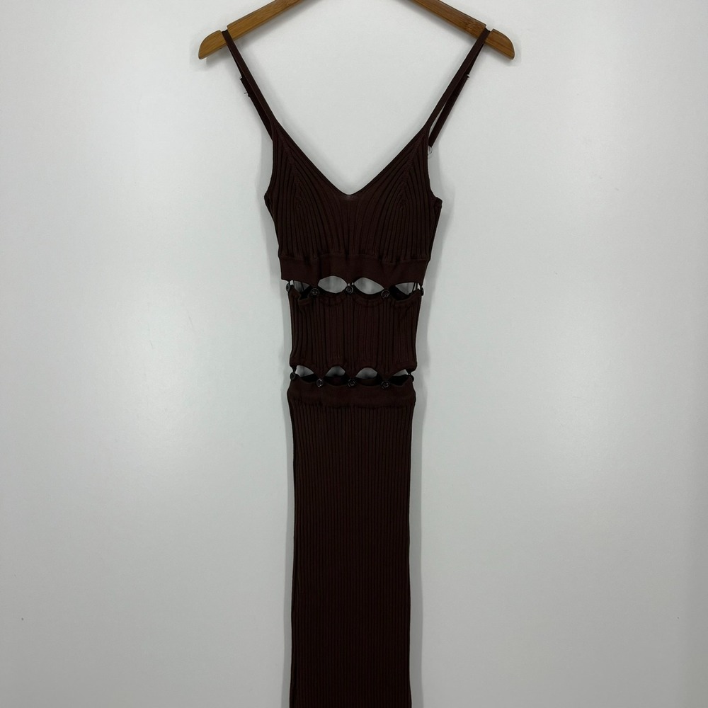 JLUX Label Maxi‎ Dress Women's Size M Brown Ribbed Long Length Viscose Blend